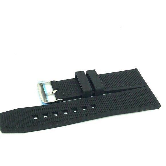 Men's Watch Band Replacement Black Rubber Strap 22mm Lug Silver Tone Buckle 8'' - Picture 5 of 7